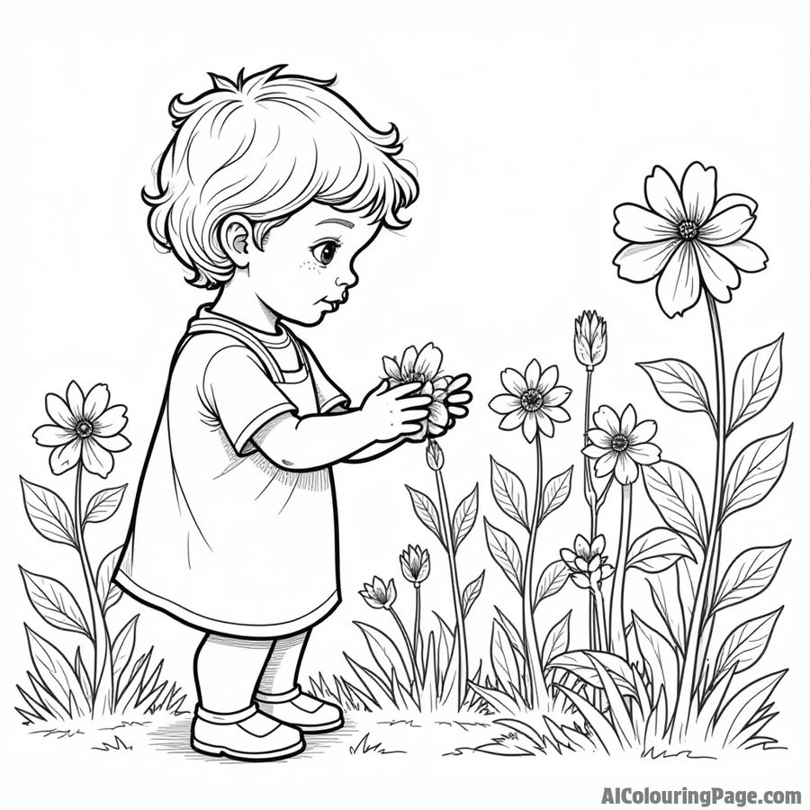 A child picking jasmine flowers in a garden