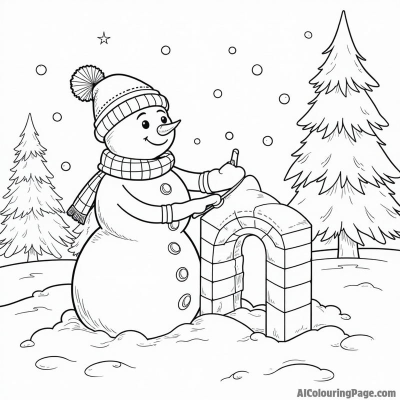 Snowman building a snow fort