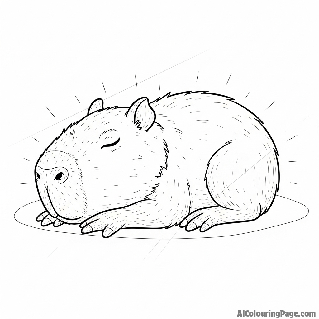A capybara napping peacefully in a sunbeam.