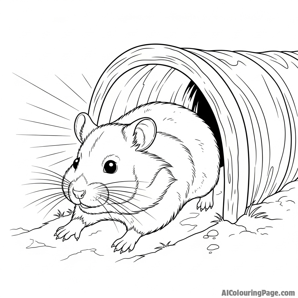 A dramatic shot of a hamster emerging from a dark tunnel into the light