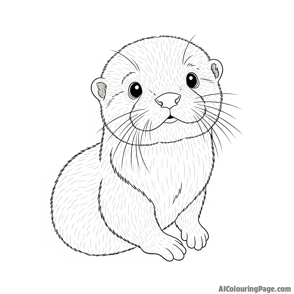 A portrait of a baby otter, its fur fluffy and its eyes wide.