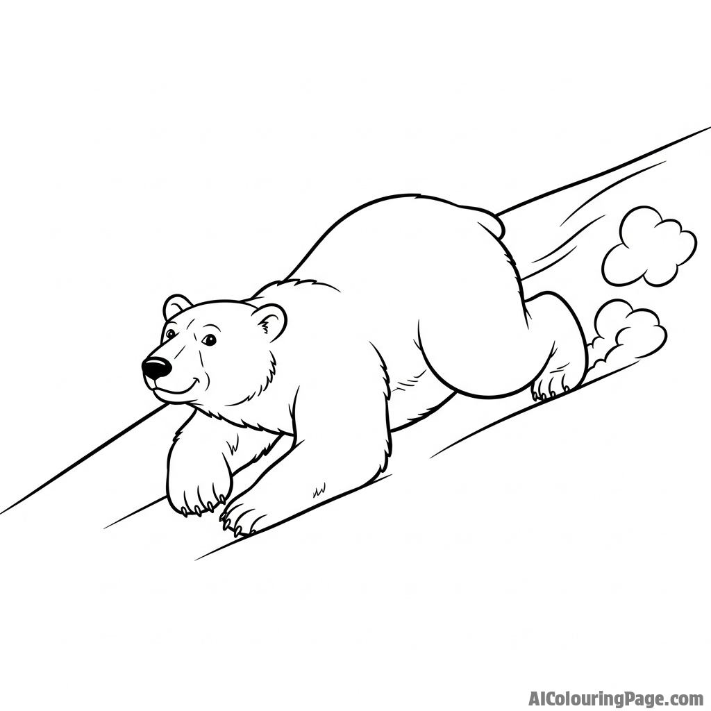 A polar bear sliding down a snowy slope on its belly, a moment of pure play.