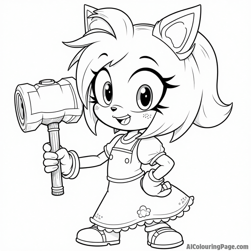 Amy Rose holding her hammer with a smile