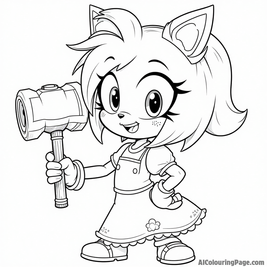 Amy Rose holding her hammer with a smile