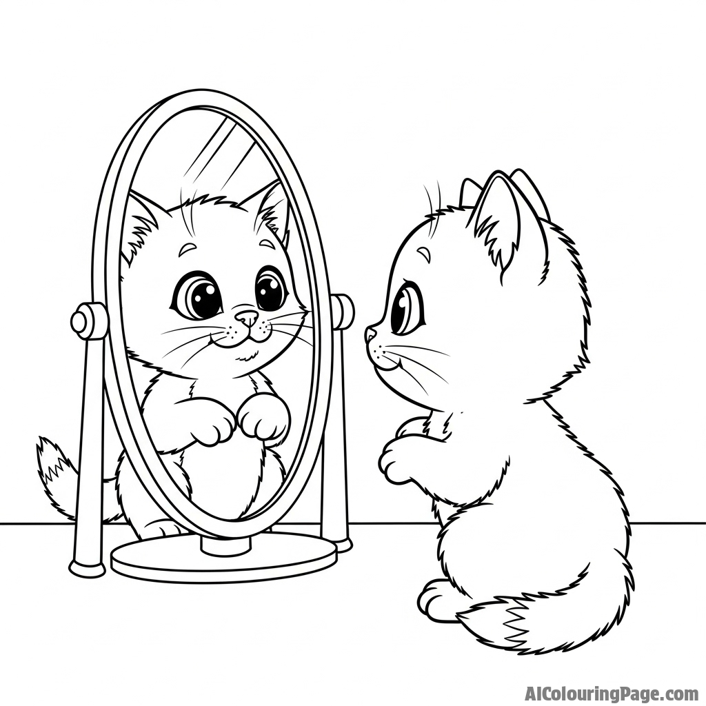 A kitten discovering its own reflection in a mirror for the first time.