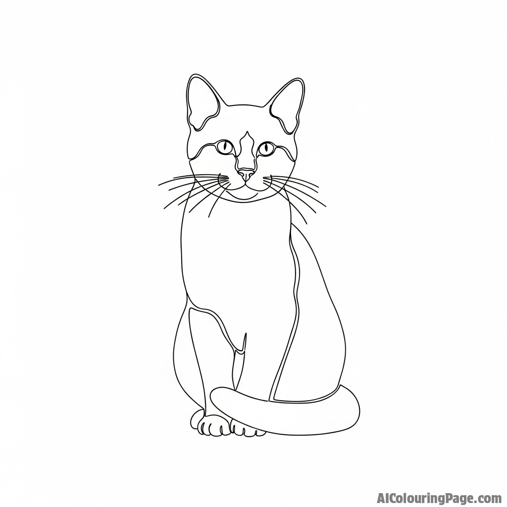 A cat drawn in a minimalist, single-line art style.
