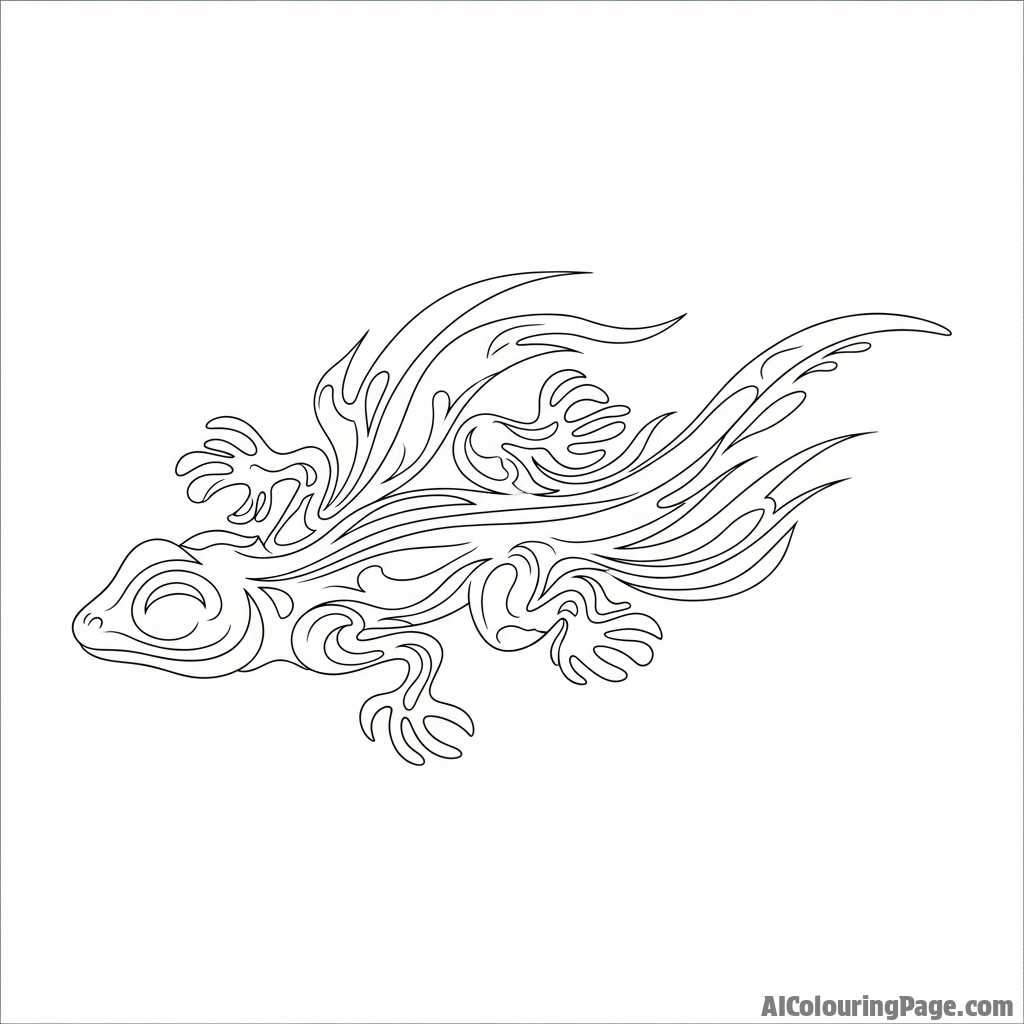 An abstract interpretation of a lizard's motion, using flowing lines and shapes.