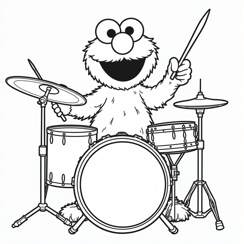 Cookie Monster playing the drums