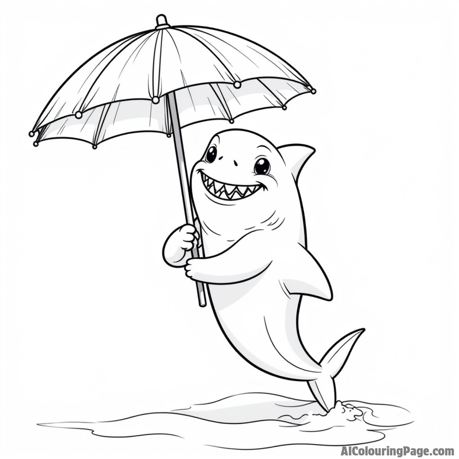 Shark holding a beach umbrella