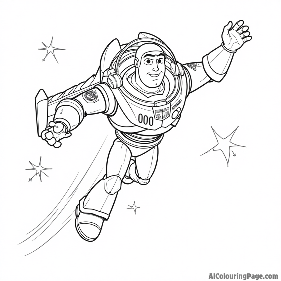 Buzz Lightyear soaring through space