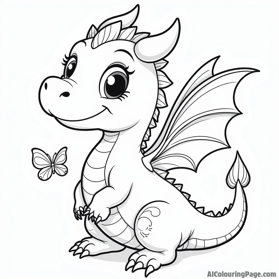 Friendly dragon with butterfly wings