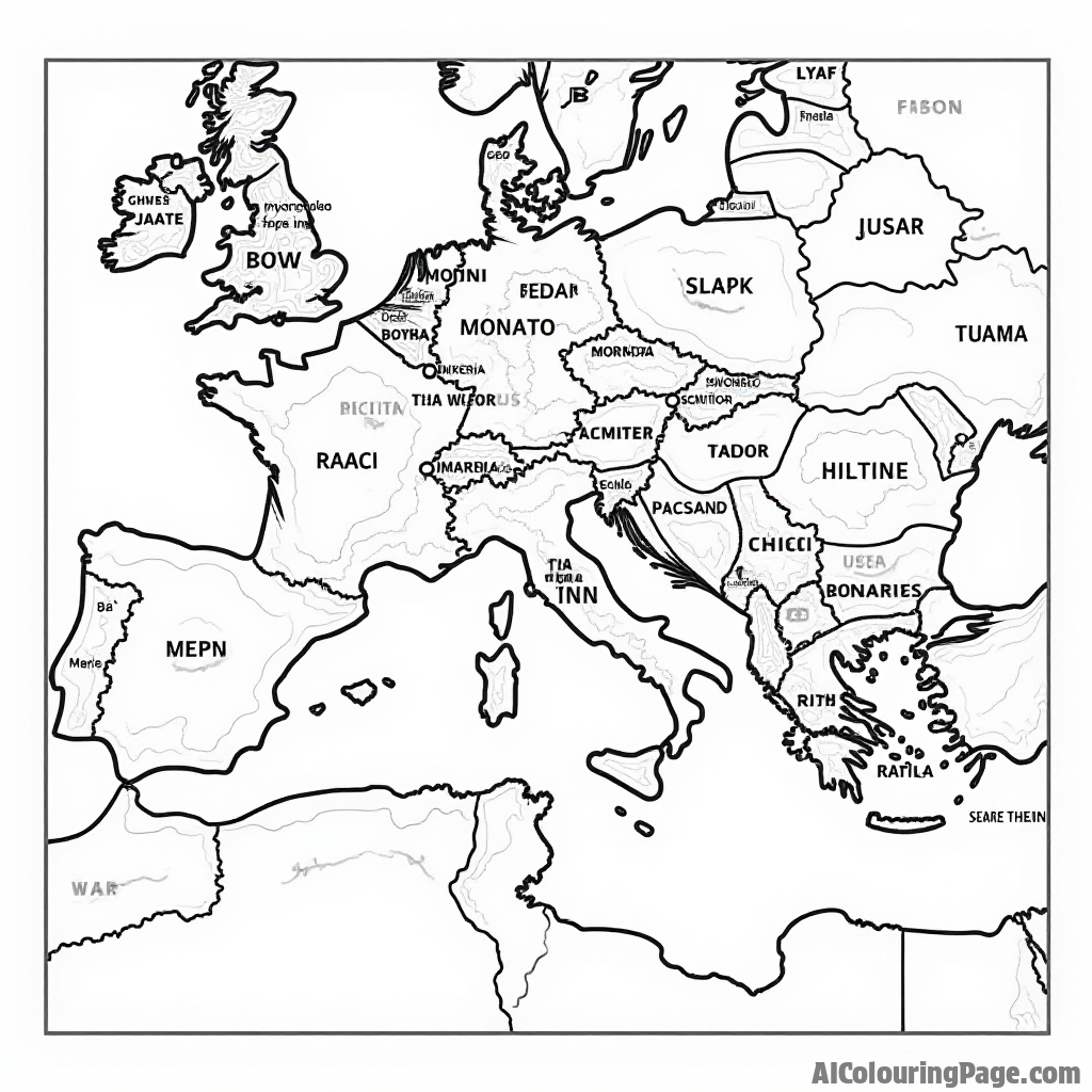 A detailed map of the Roman Empire, featuring major cities and landmarks, allowing children to color and learn about geography in a fun and engaging way.