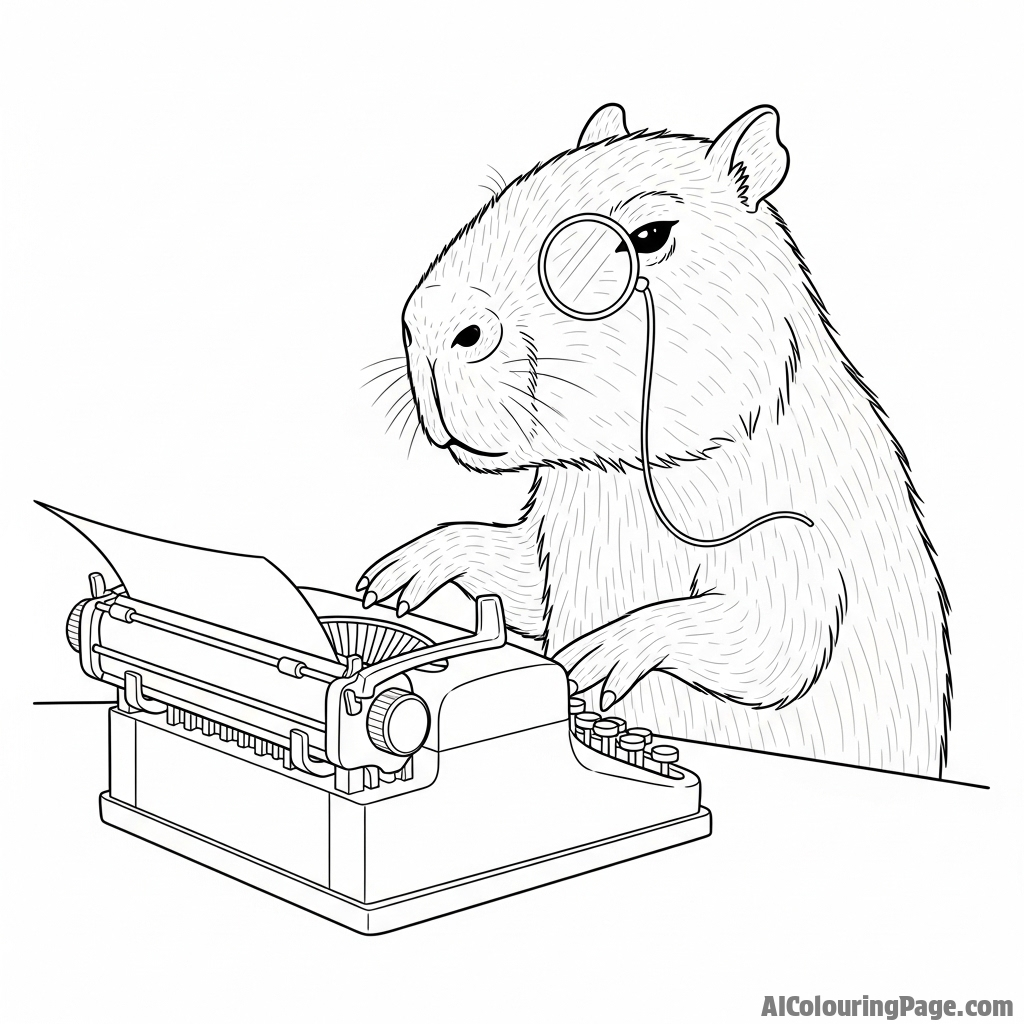 A capybara trying to use a vintage typewriter.