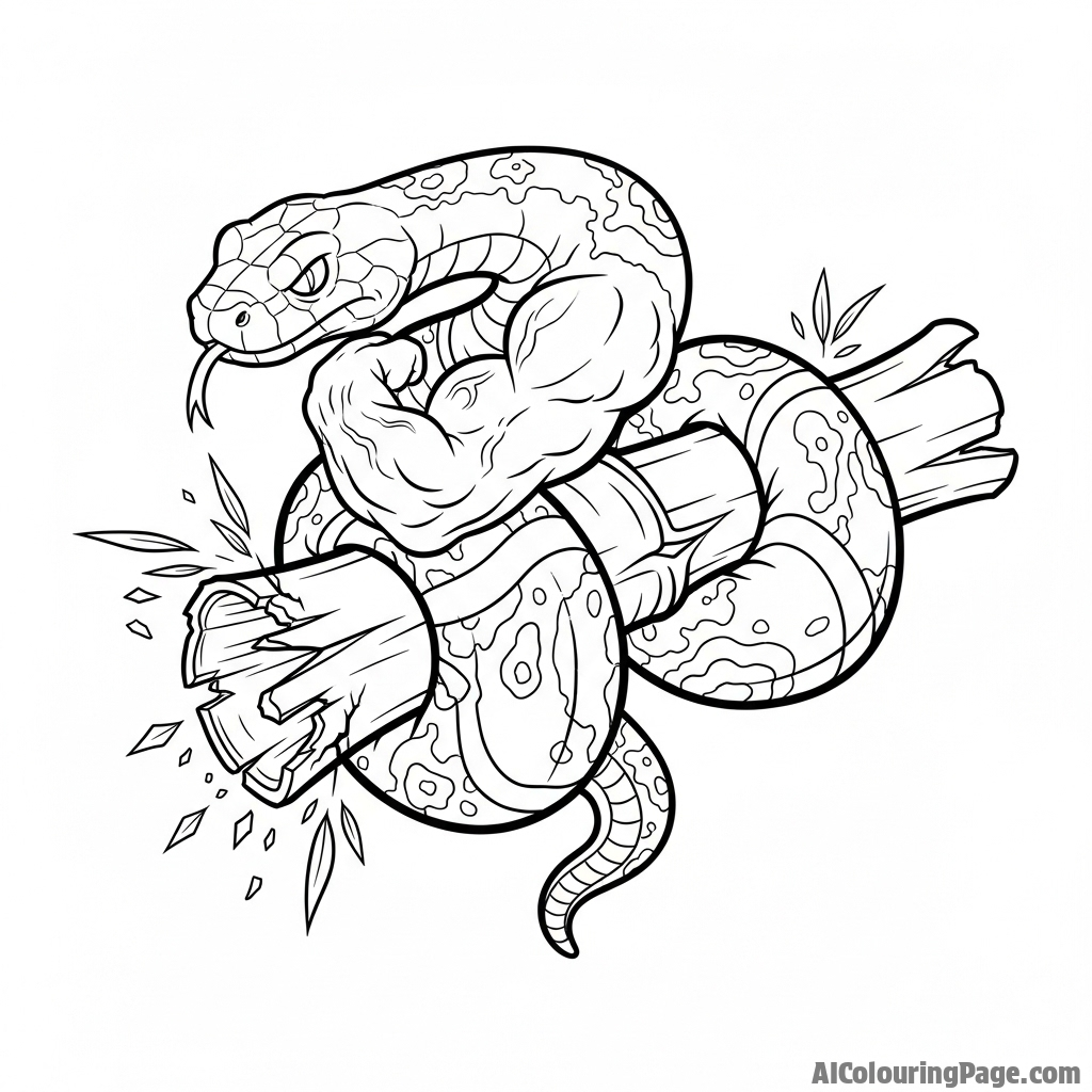 The powerful body of a constrictor squeezing a thick piece of bamboo until it splinters.