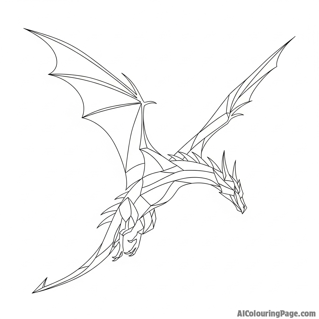 An abstract interpretation of a dragon's flight, using dynamic lines and shapes.