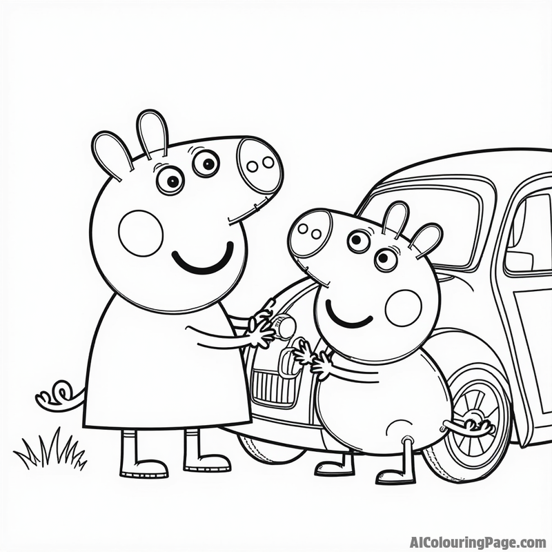 Peppa Pig helping her Daddy fix the car