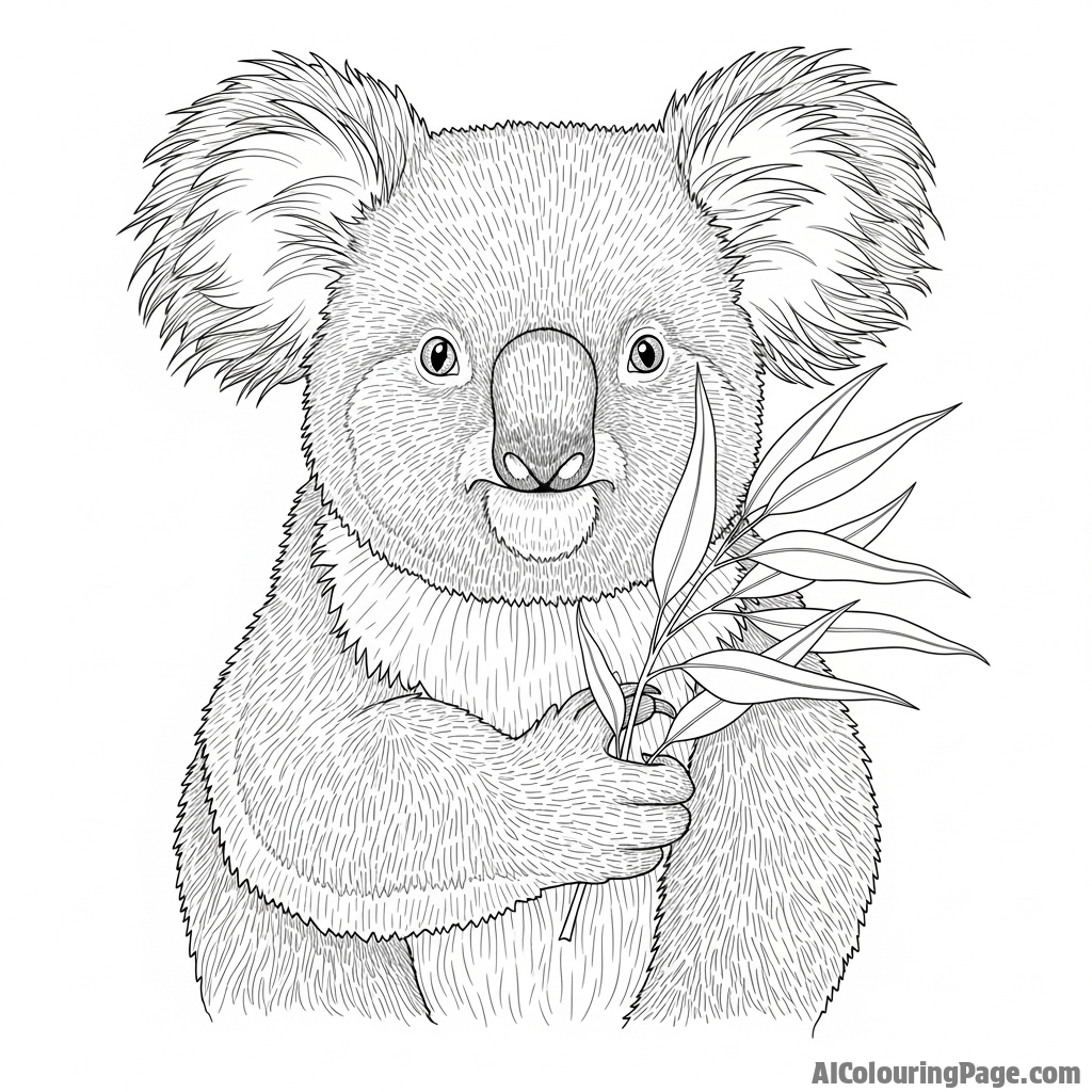 A highly detailed pencil drawing focusing on the light and shadow on a koala's fur.