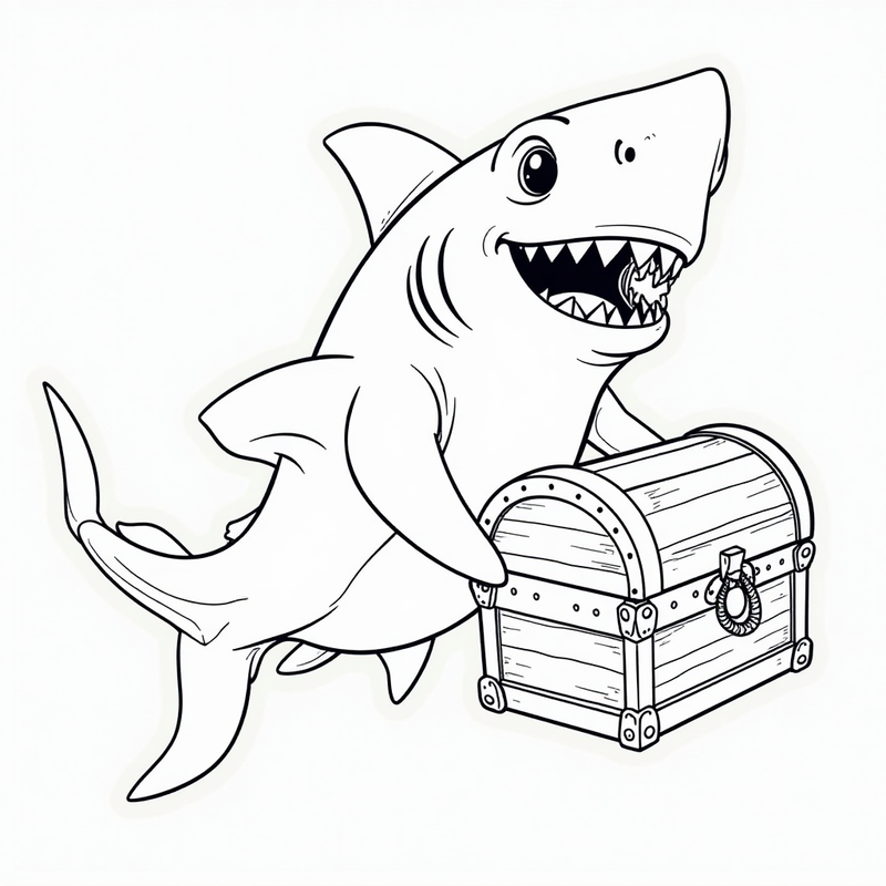 Shark carrying a treasure chest