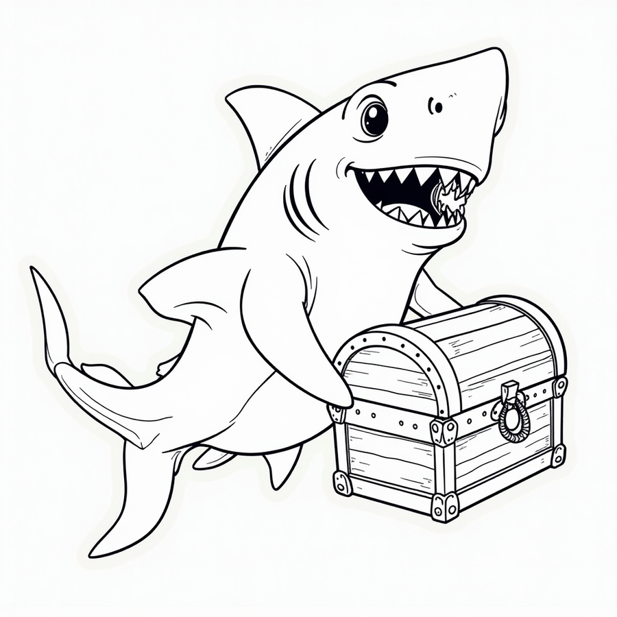 Shark carrying a treasure chest