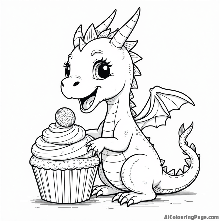 Dragon eating a cupcake