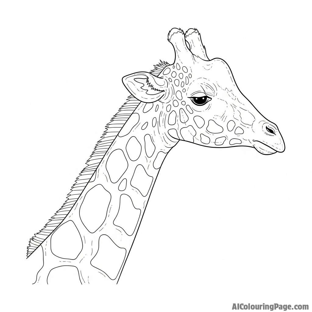 A giraffe peacefully chewing cud, captured in a serene side-profile portrait.