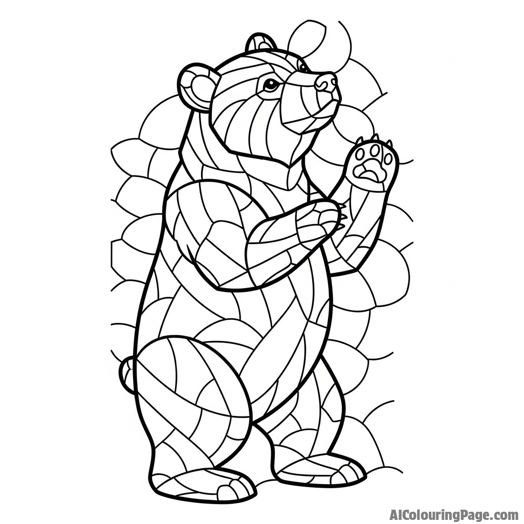A bear rendered in the style of stained glass, illuminated from behind.