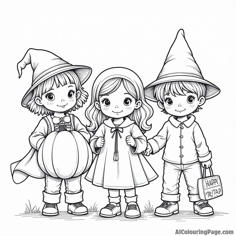 Costumed kids trick-or-treating