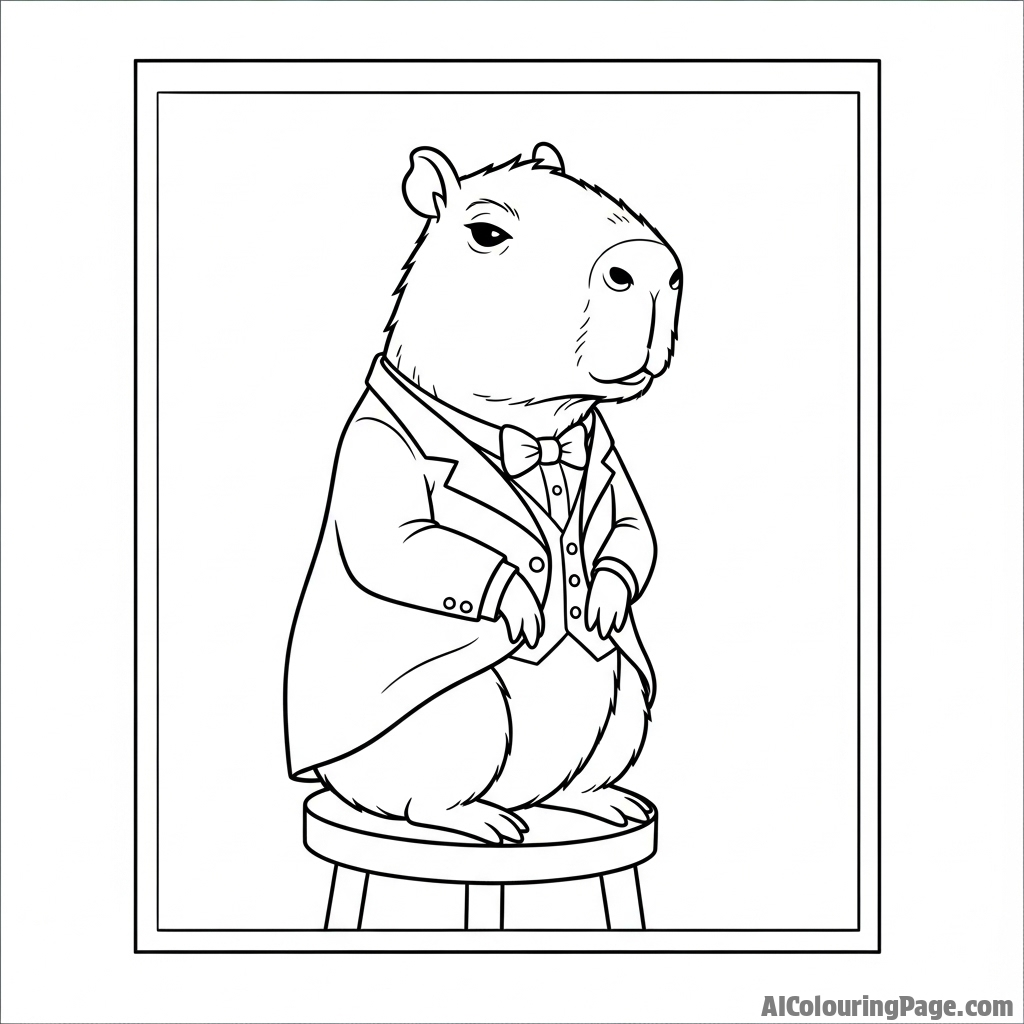 A capybara posing for a formal, vintage-style photograph.