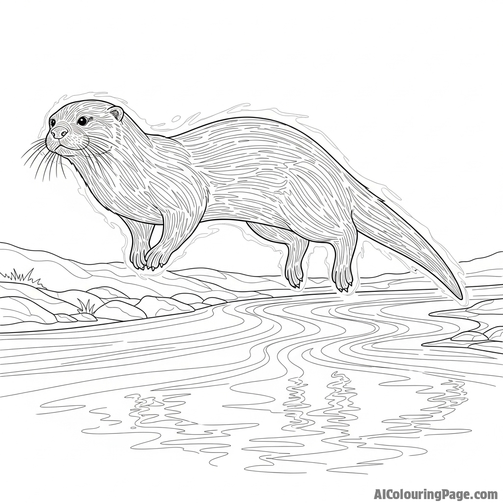The glowing spirit of an otter, composed of light, hovering over a river.