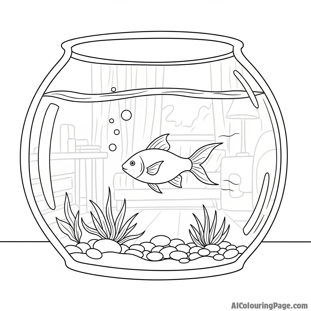 A perspective from inside a fishbowl, looking out at a blurry room.