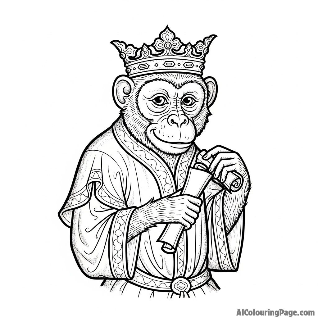 A monkey drawn in the style of a medieval manuscript illumination.