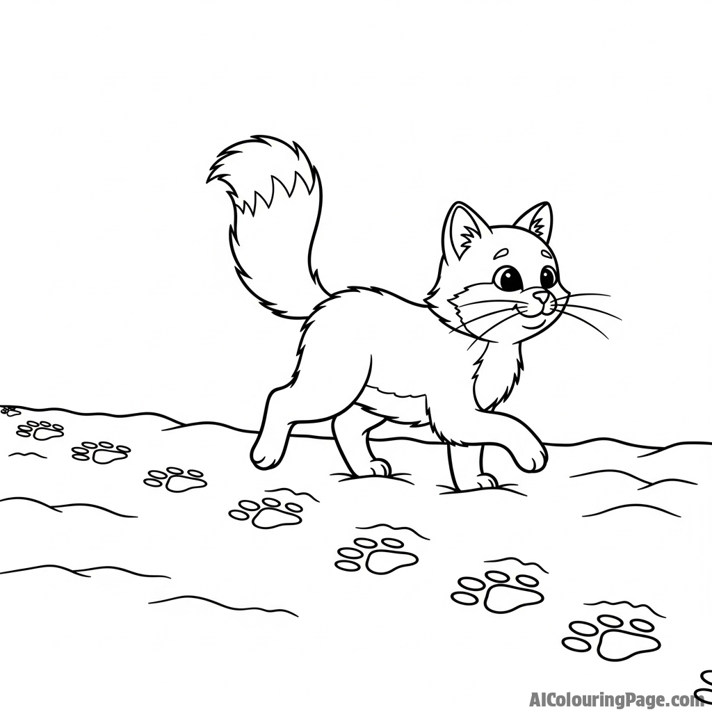 A cat leaving paw prints in freshly fallen snow.