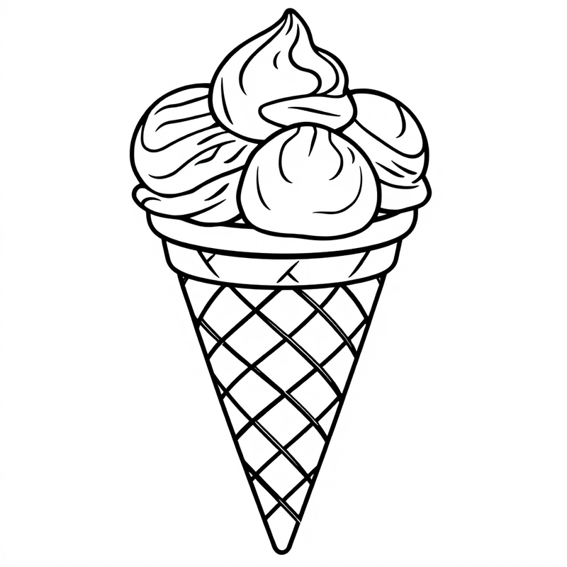 An ice cream cone with three scoops of ice cream