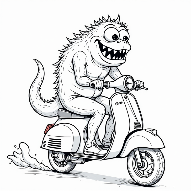 Monster riding a scooter