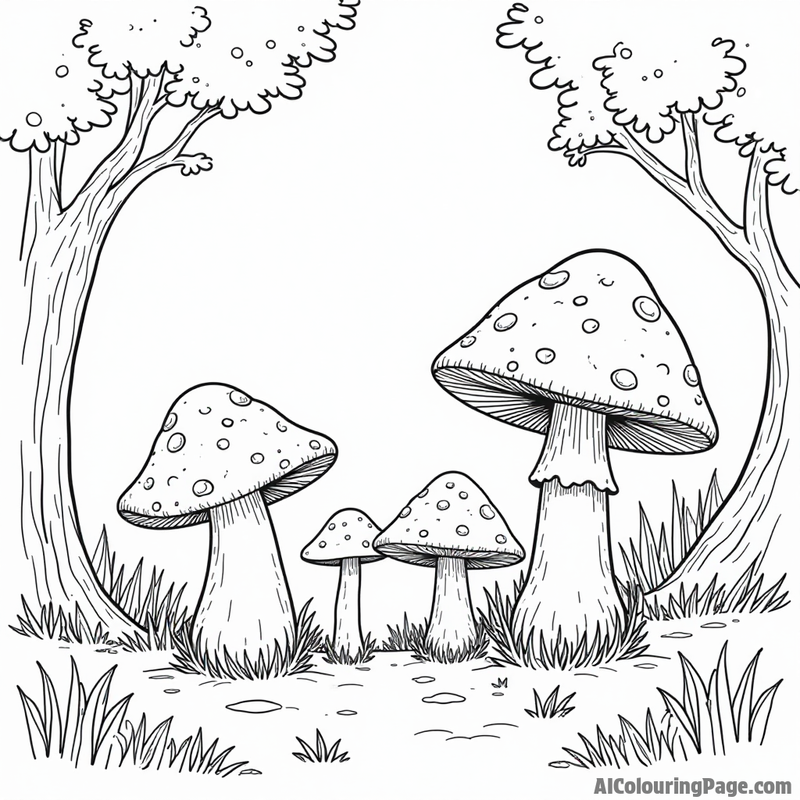 A mushroom family playing hide-and-seek in the forest