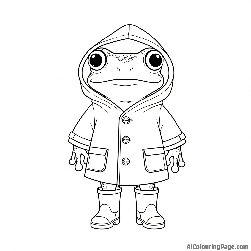 A frog wearing tiny rain boots and a raincoat.