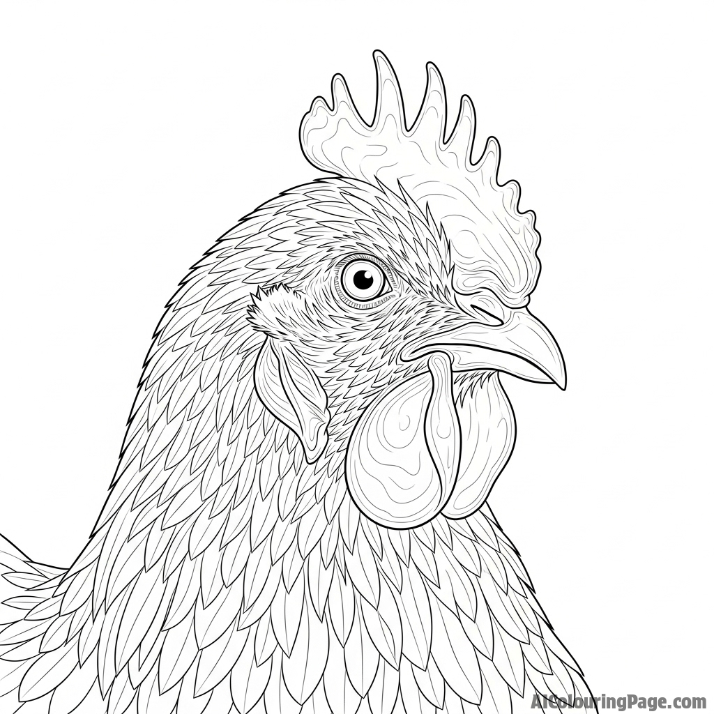 A photorealistic portrait of an elderly hen with a wise expression.