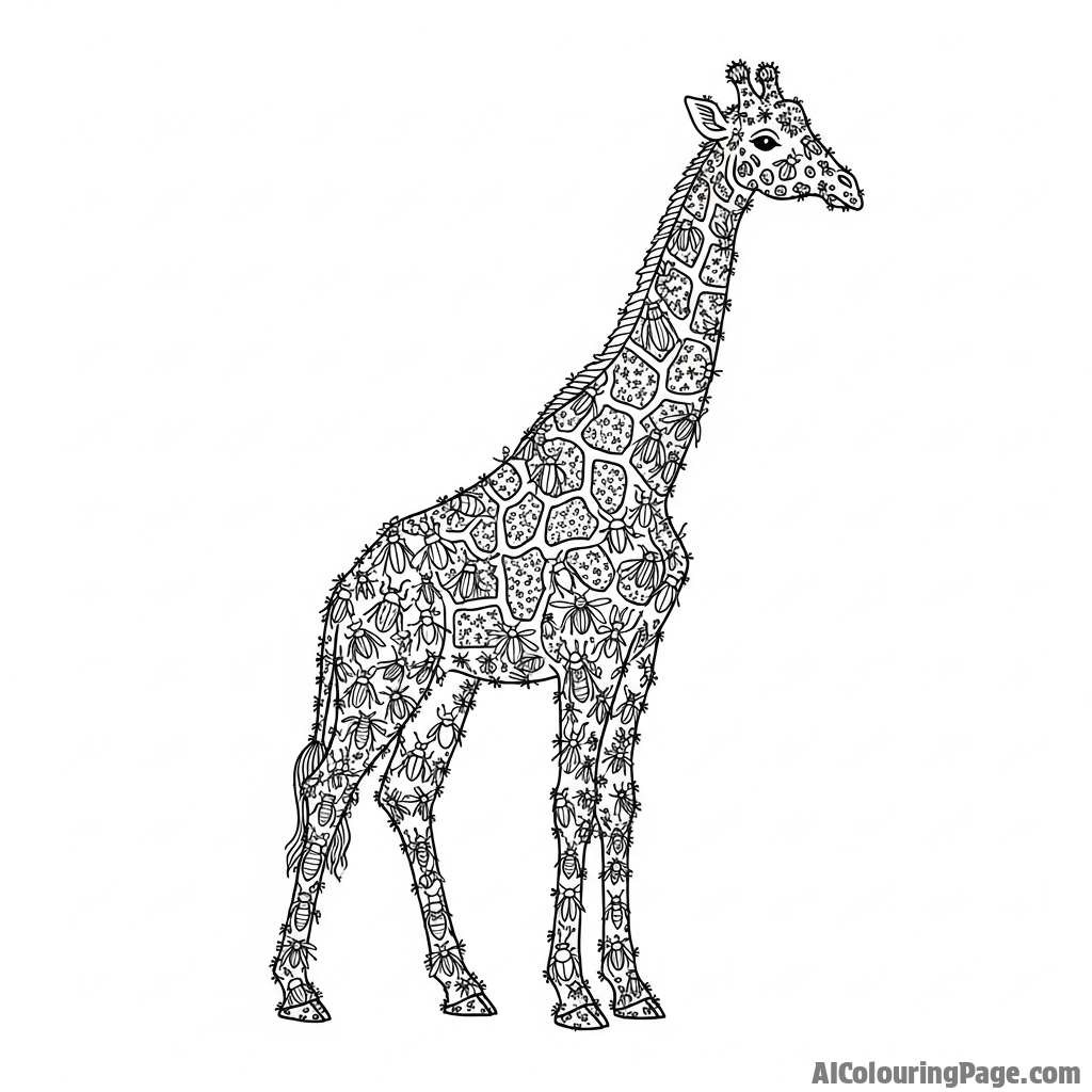 An incredible creature, a giraffe composed of a swarm of thousands of tiny insects.