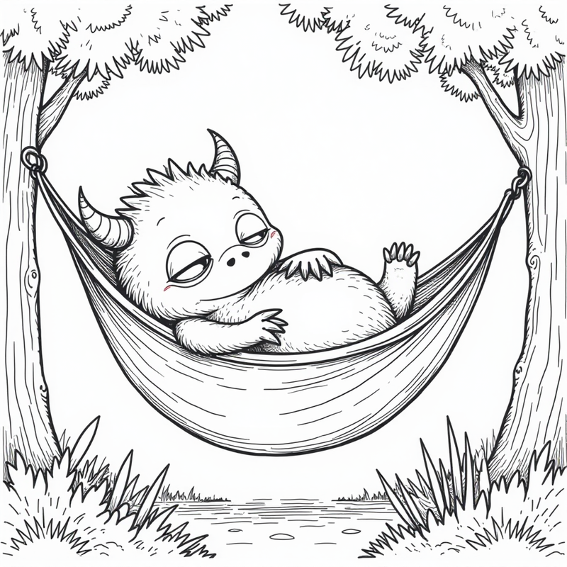 Monster sleeping in a hammock