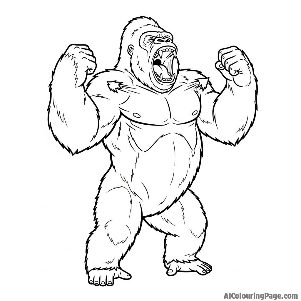 A powerful gorilla beating its chest, a dramatic display of strength.