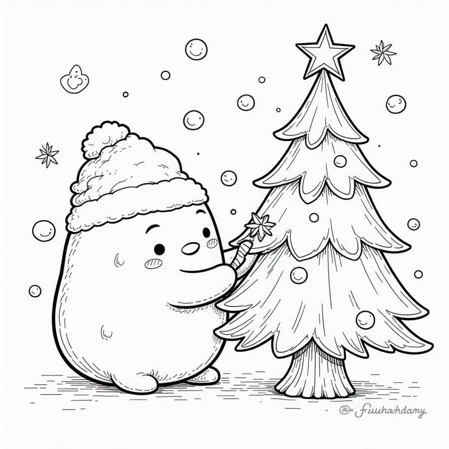 Squishmallow decorating a Christmas tree