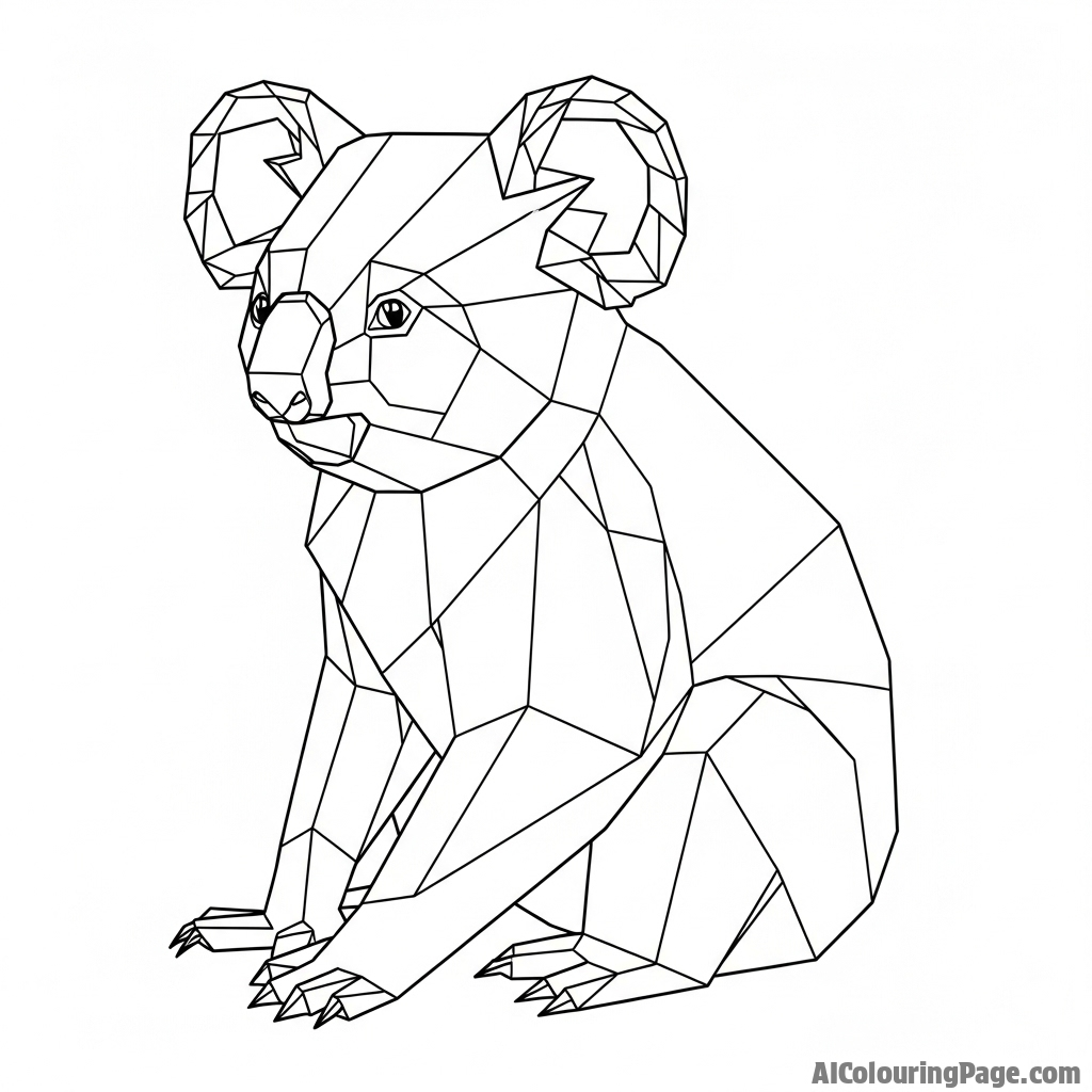 A low-poly, geometric digital rendering of a koala.