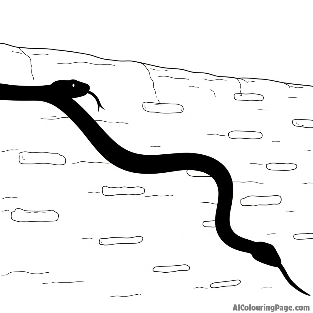 The elongated, distorted shadow of a snake cast upon a sun-baked adobe wall.