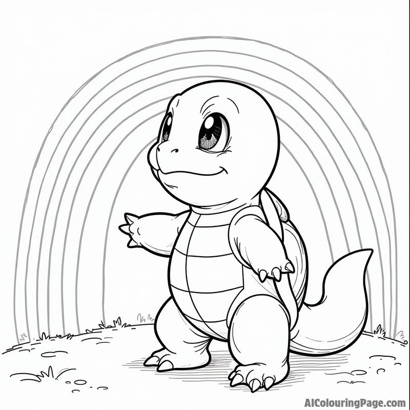 Squirtle looking at a rainbow