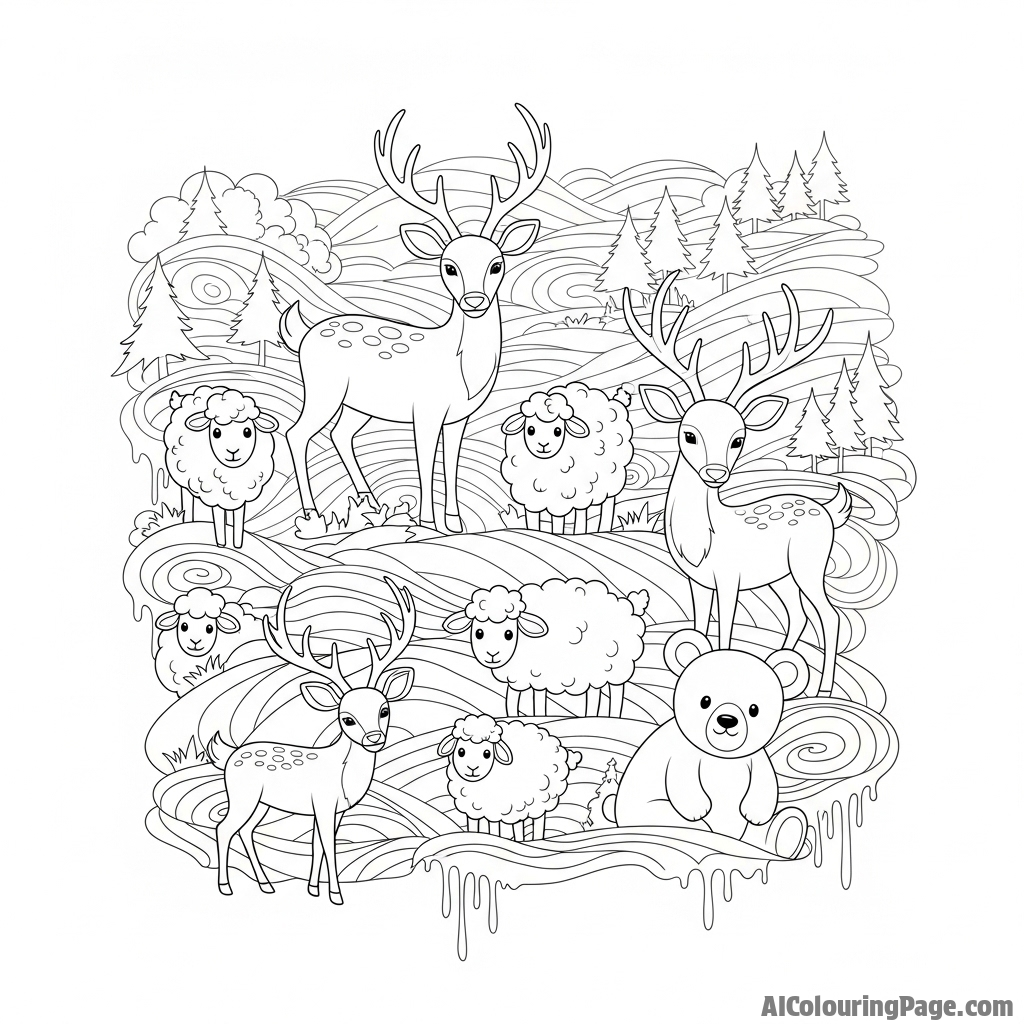A watercolor painting of a herd in a foggy landscape, with soft, bleeding edges.