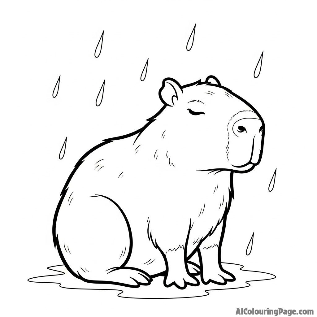A capybara dozing off while a gentle rain falls.