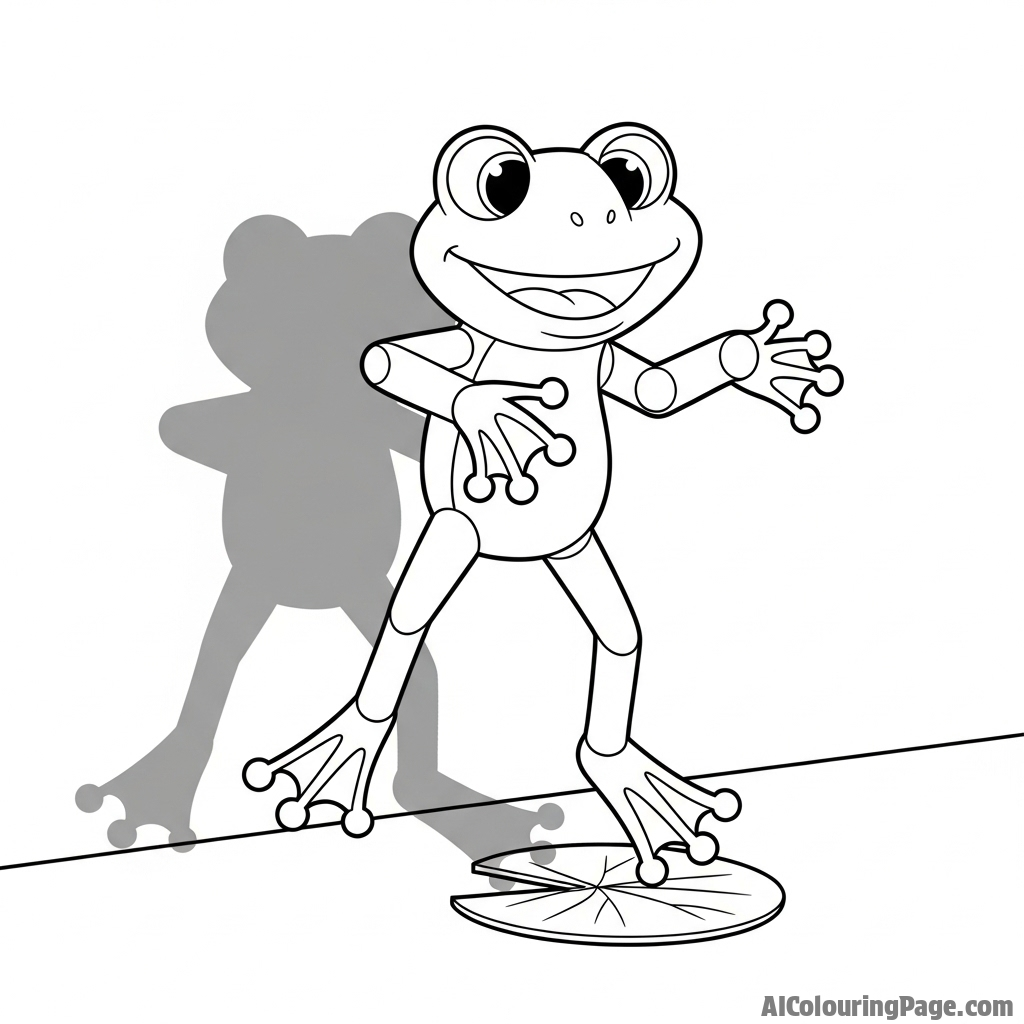 A shadow puppet of a frog cast against a wall.