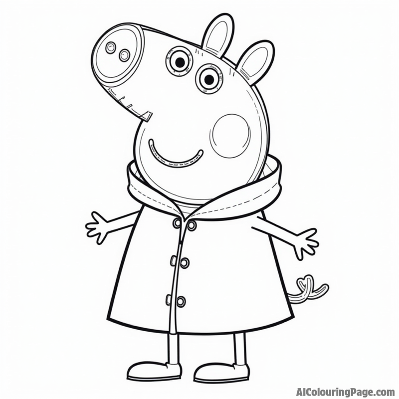 Peppa Pig wearing a raincoat