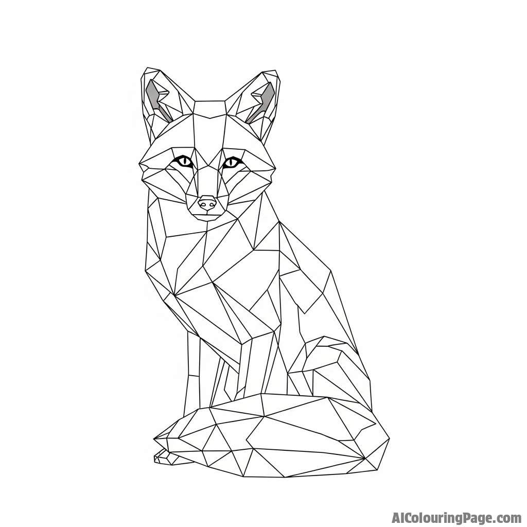 A low-poly, geometric representation of a sitting fox, digital art.