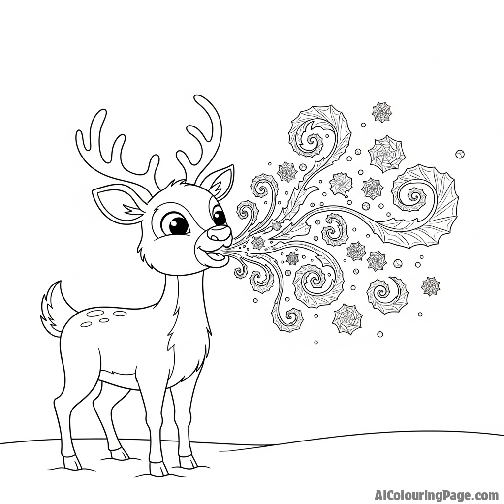 A deer's warm breath crystallizing in the frigid atmosphere.